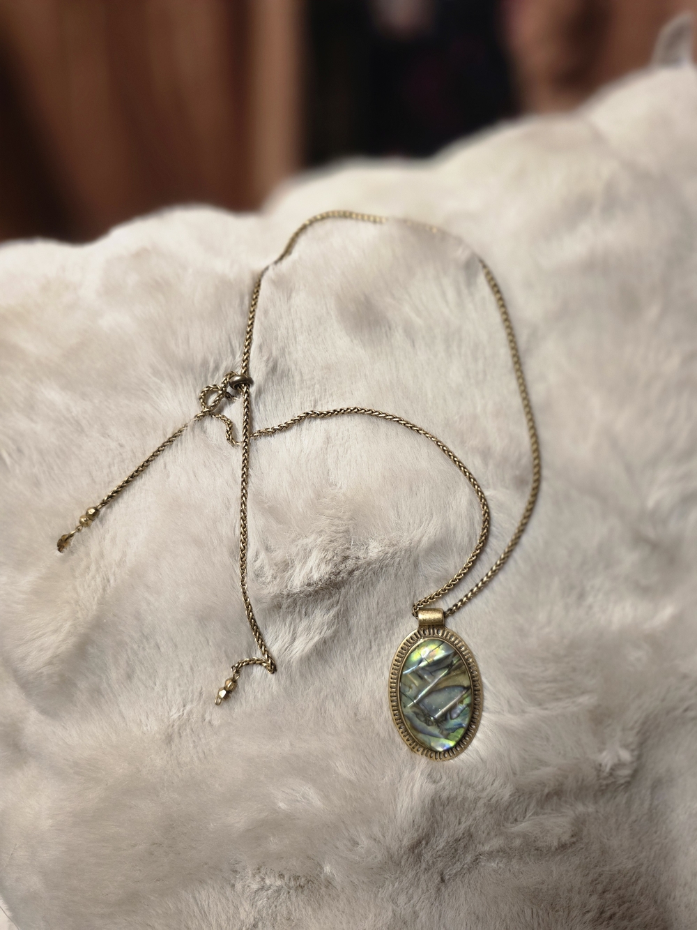 Lucky Brand Gold Pendant Necklace with Iridescent Abalone